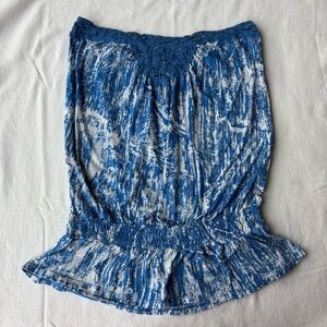 Charlotte Russe Blue and White Strapless Tube Y2K Vintage Top